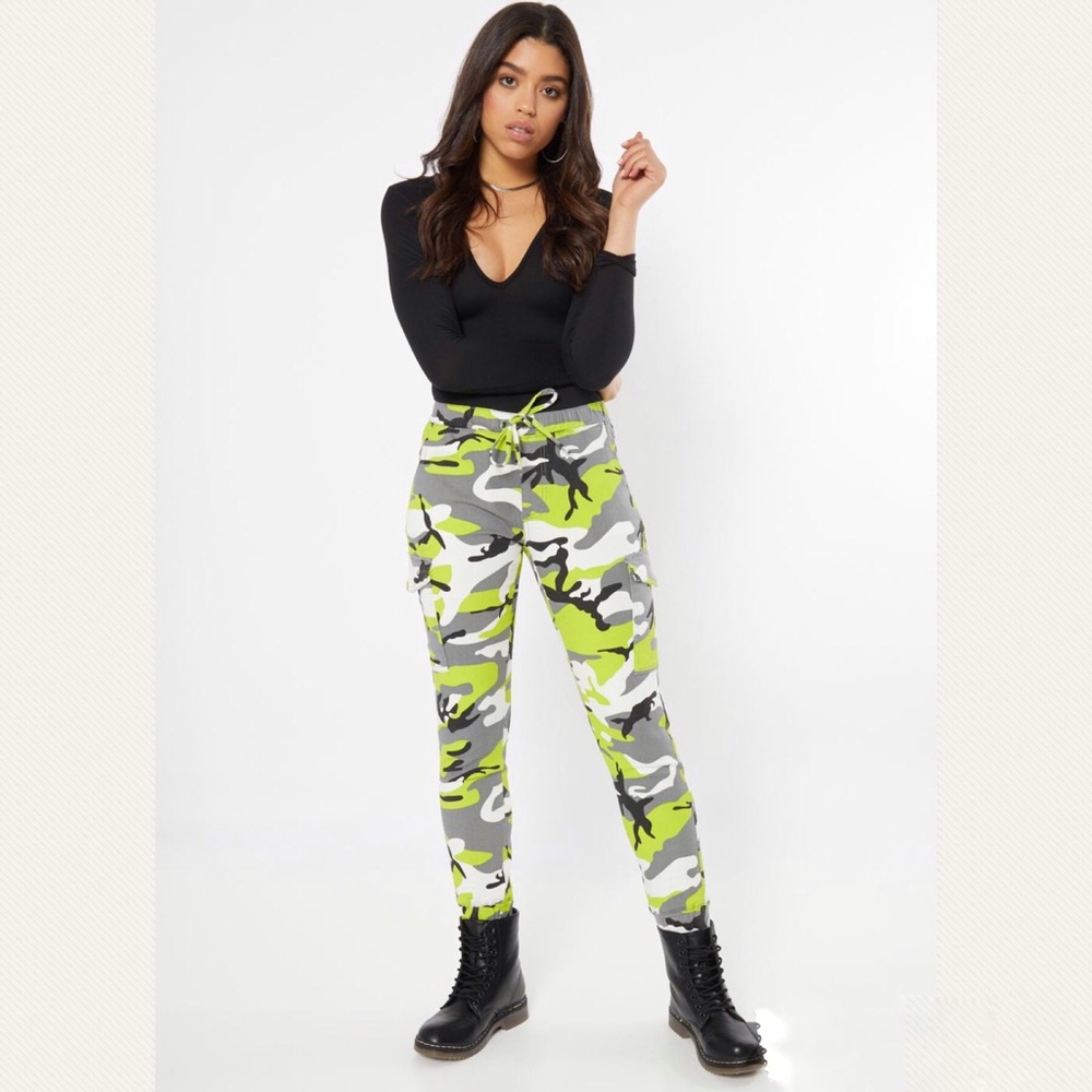 Almost Famous Neon Green Camo Drawstring Joggers - Picture 2 of 9